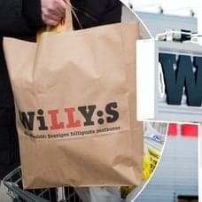 Bilder på En Willys-skylt och en Willys-kasse.