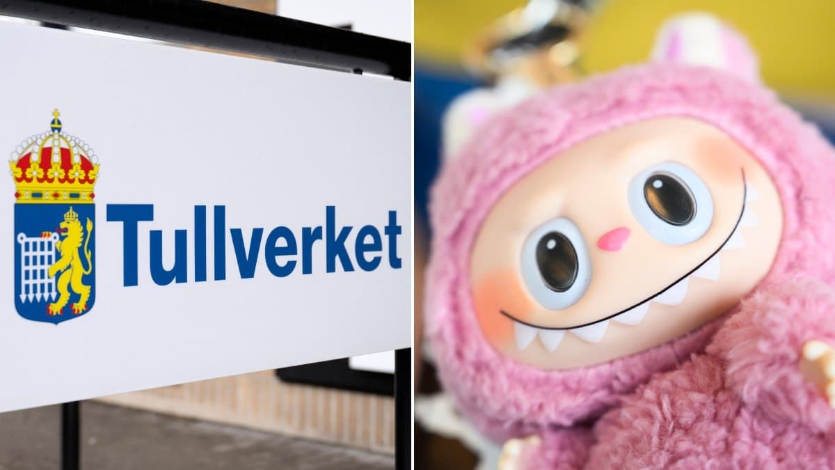 Bild på Tullverket och en Labubu.