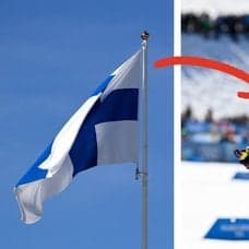 Finlands flagga vänster. Johannes Hösflot Kläbo höger.