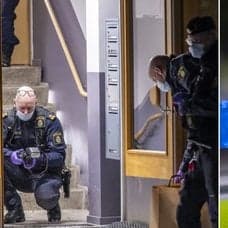 Polis och kriminaltekniker samt blåljus.