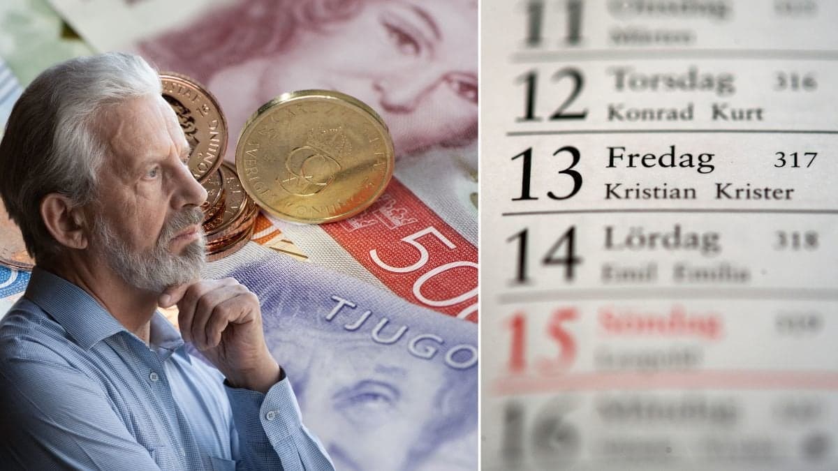 Pengar, en man som ser ut att fundera och en almanacka.