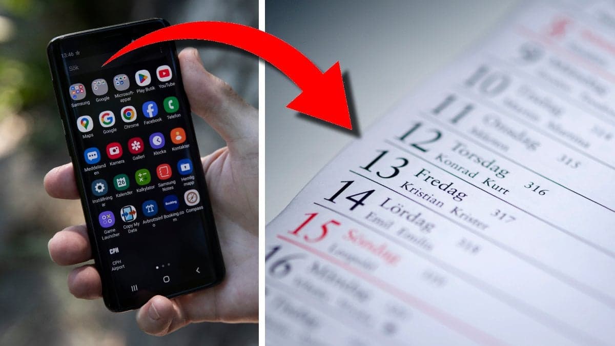 Telefon med appar och kalender