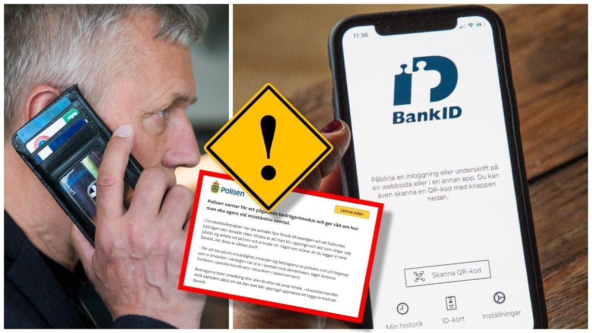 Äldre man som pratar i telefon och BankID-appen på en mobiltelefon