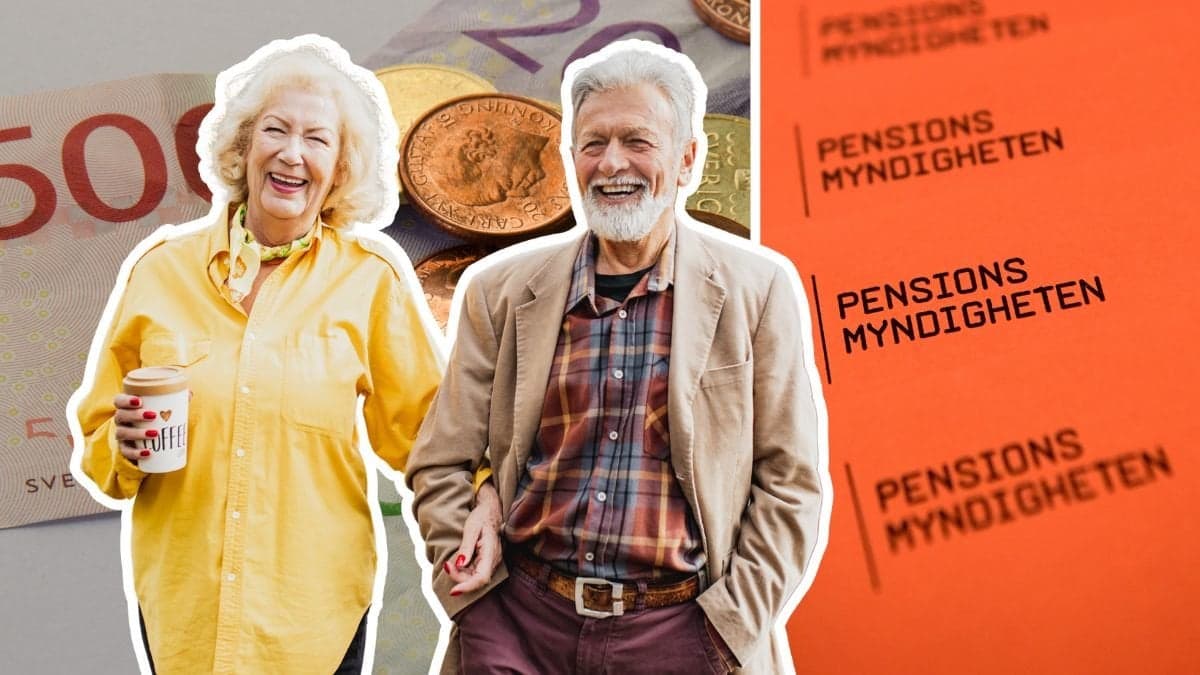 Pensionärspar, pengar och orange kuvert.