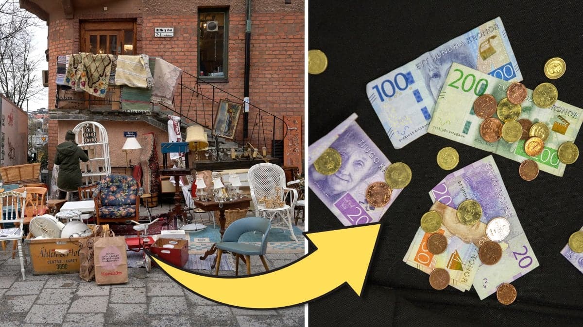 Second hand butik och svenska pengar.