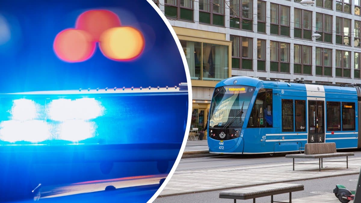 Blåljus vänster. Spårvagn höger.