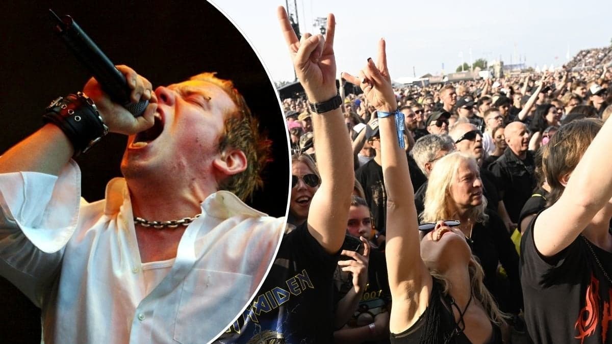 Bilder på en artist och en rockpublik.