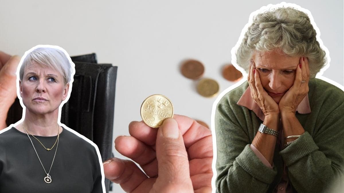 Plånbok, mynt och kvinna och politikern Anna Tenje.