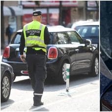 Parkeringsvakt och p-bot på en bil i Malmö.