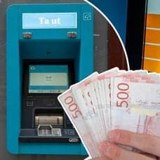 Bilder på uttagsautomater och kontanter.