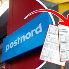 Postnord skylt på fasad och en brevlåda