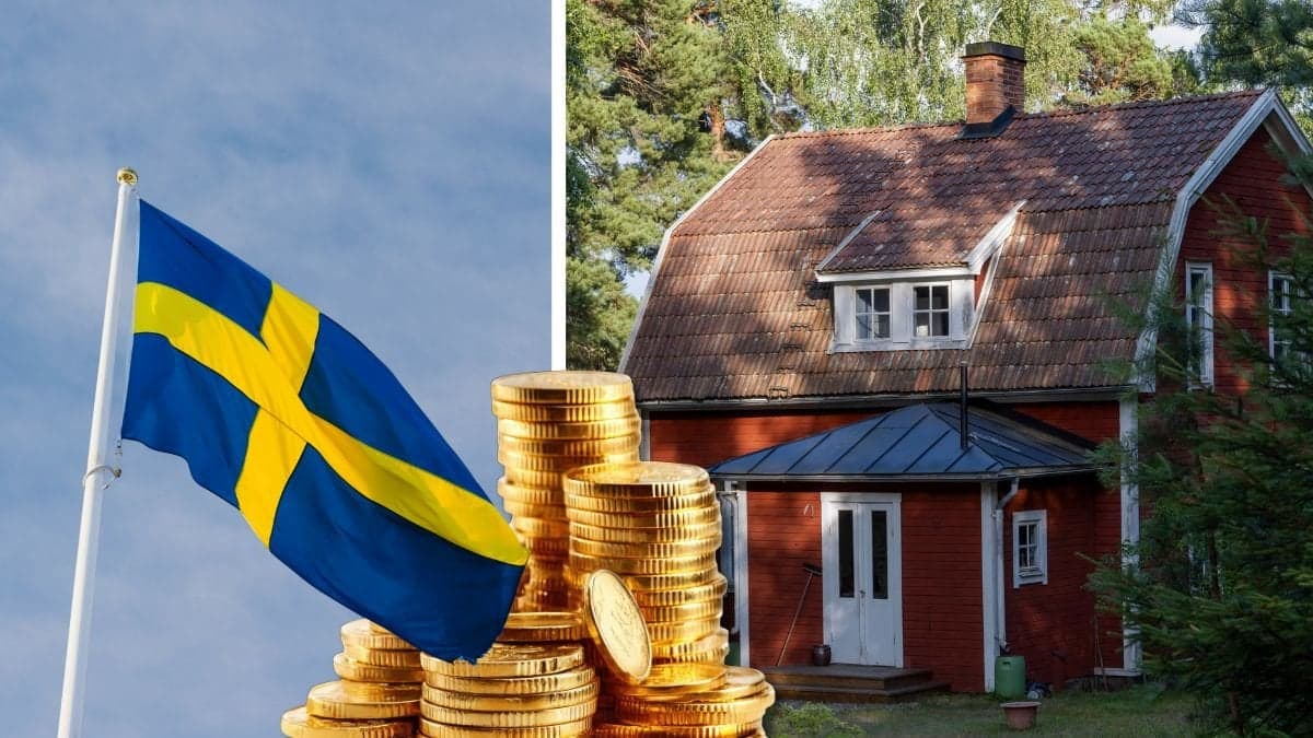 Sverige flagga och hus.