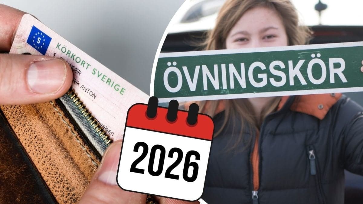 Körkort i plånbok, ung tjej med Övningskör-skylt