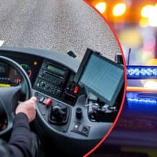 busschaufför och polisbil. 