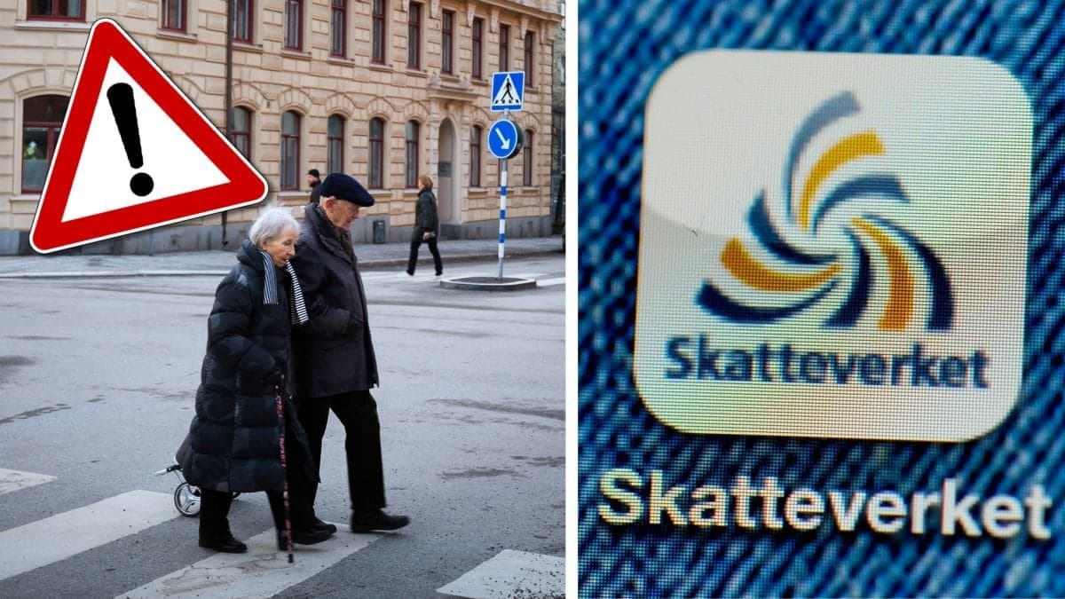 Äldre par och skatteverkets app i den mobil.
