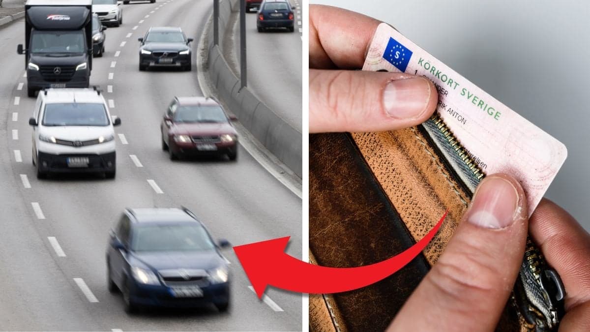 Bilar kör på bilväg och svenskt körkort.