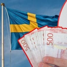 pengar, svensk flagga, glad kvinna