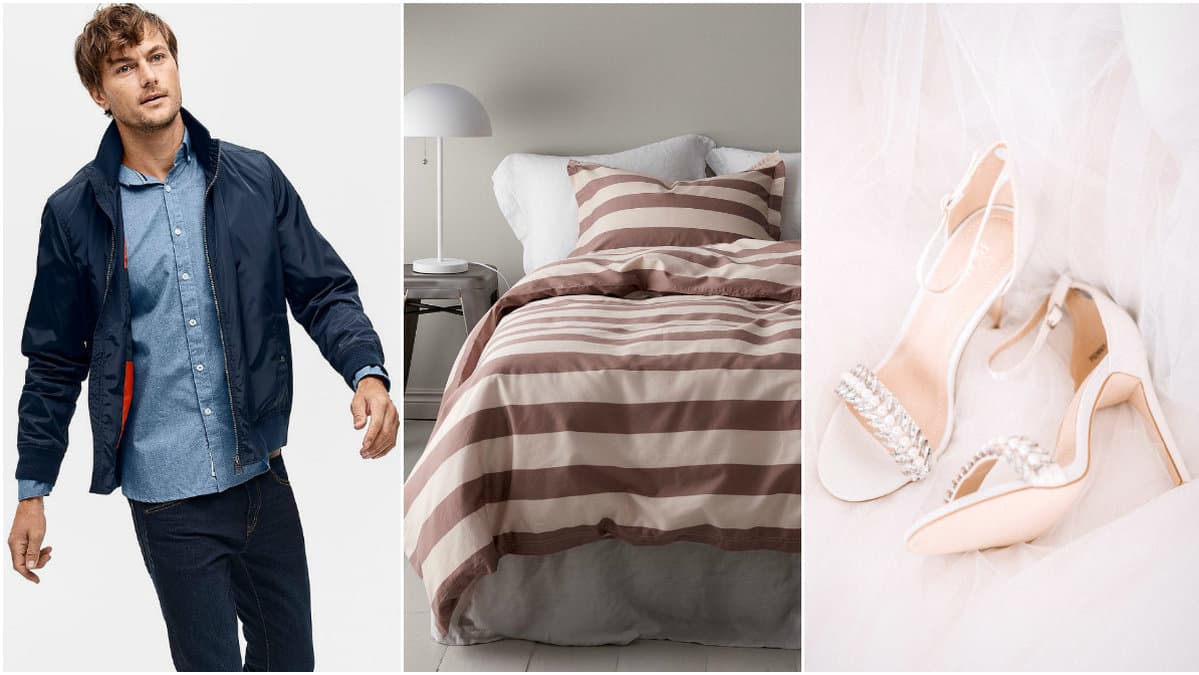 Bomberjacka till honom, bäddset från Ellos och vita sandaletter.