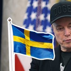 Elon Musk. En svensk flagga utklippt i vänstra hörnet.