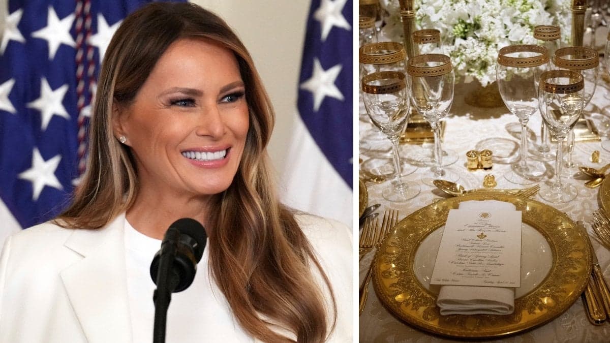 Bild på en Melania Trump och en vacker dukning inför en president-middag.