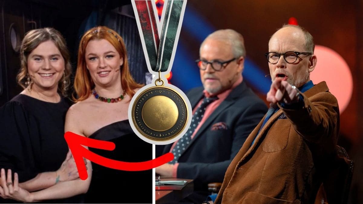 Hanna Lublin Niklasson och Kirsty Armstrong vänster. Kristian Luuk och Fredrik Lindström höger. Guldmedalj utklippt i mitten.