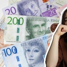 Pengar och en kvinna som biter på naglarna.