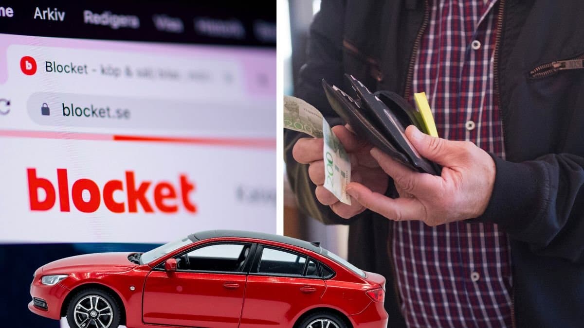 Blocket och en man som betalar kronor.