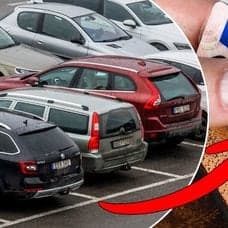 Bilder på parkerade bilar och ett körkort.