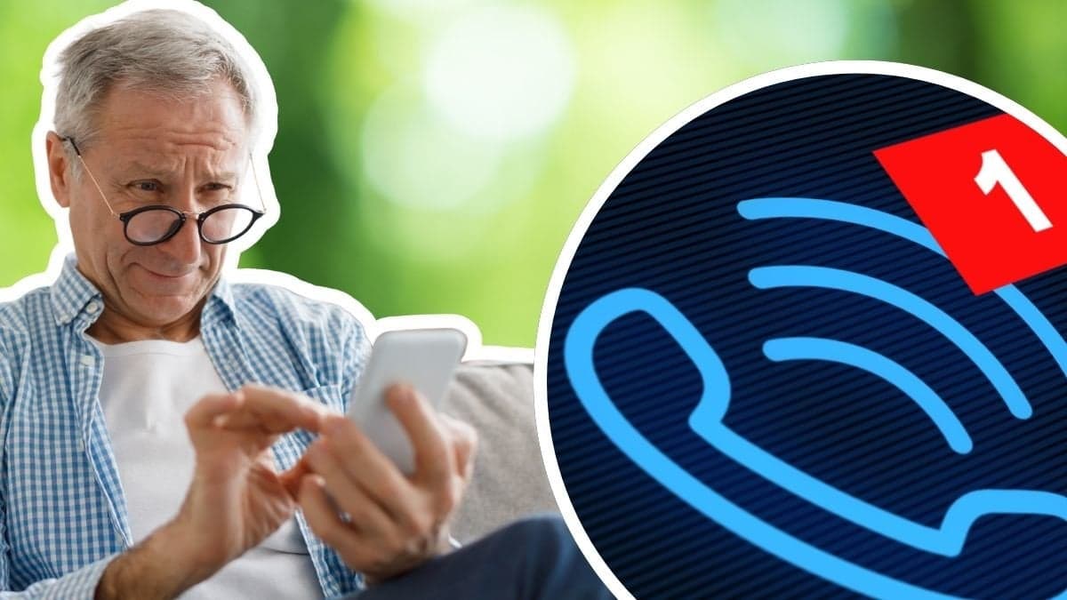 Äldre man med mobiltelefon och en notis om ett missat samtal