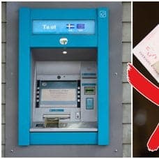 Bankomat och plånbok med sedlar.
