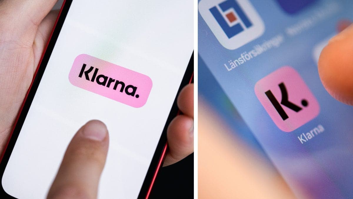 Klarna på mobil. Klarna-appikon på mobil höger.