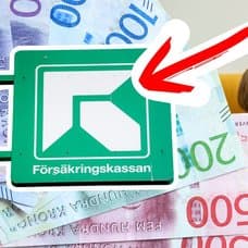 Försäkringskassans skylt, svenska sedlar och en mamma och ett barn