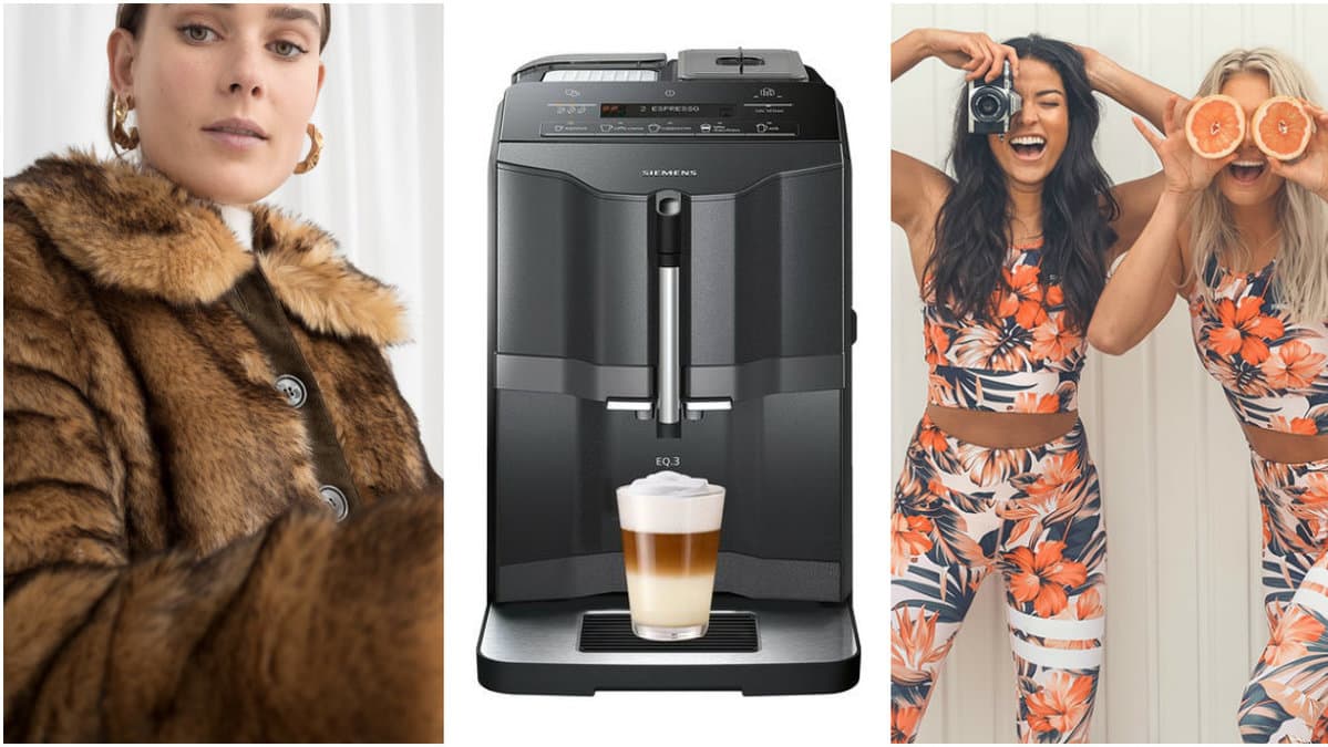 Tjej i päls, kaffeautomat, tjejer i träningskläder