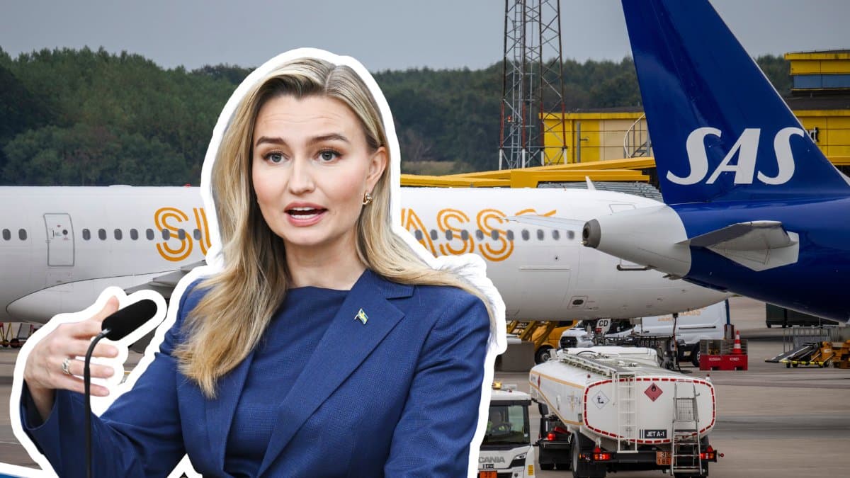 Ebba Bush utklippt vänster. Flyg på en landningsbana i bakgrunden.