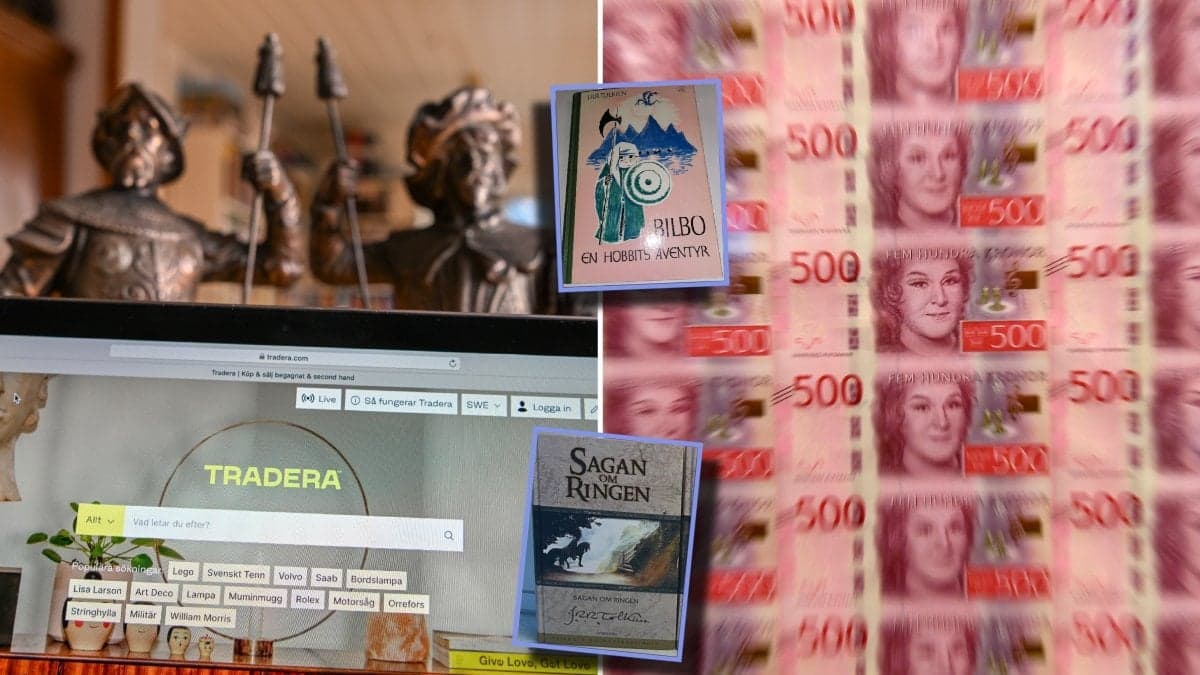 Tradera, pengar och böcker.