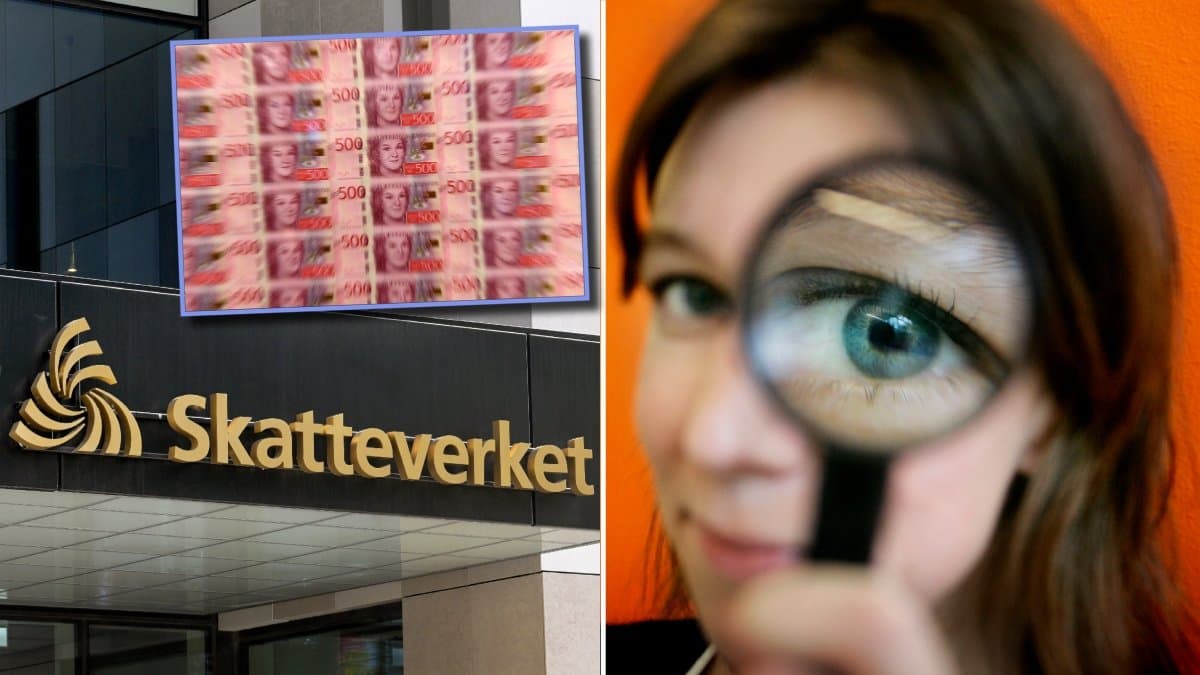 Skatteverket, pengar och förstoringsglas.