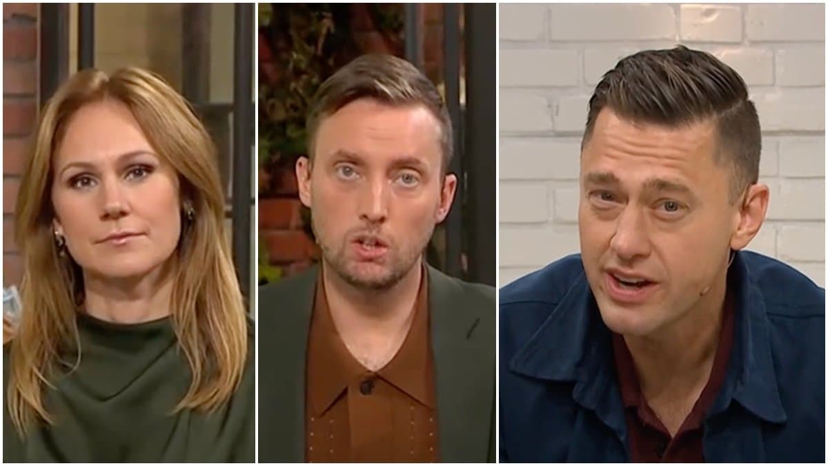 TV4:s programledare Maria Forsblom, Axel Pileby och travexperten Per Skoglund.