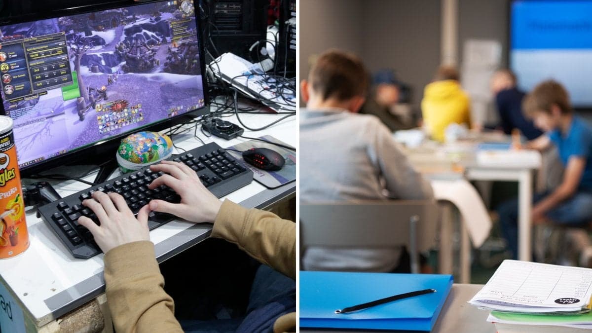 En som spelar och ett klassrum