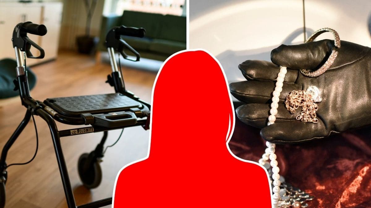 Rollator, smyckesskrin och siluett av en kvinna.