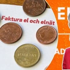 Bilder på en elräkning Ebba Busch och en Ellevio-skylt.