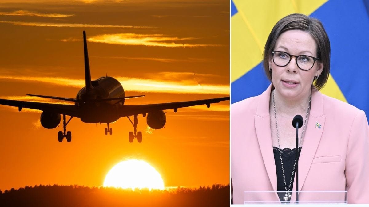Flygplan och Sveriges utrikesminister Maria Malmer Stenergard.