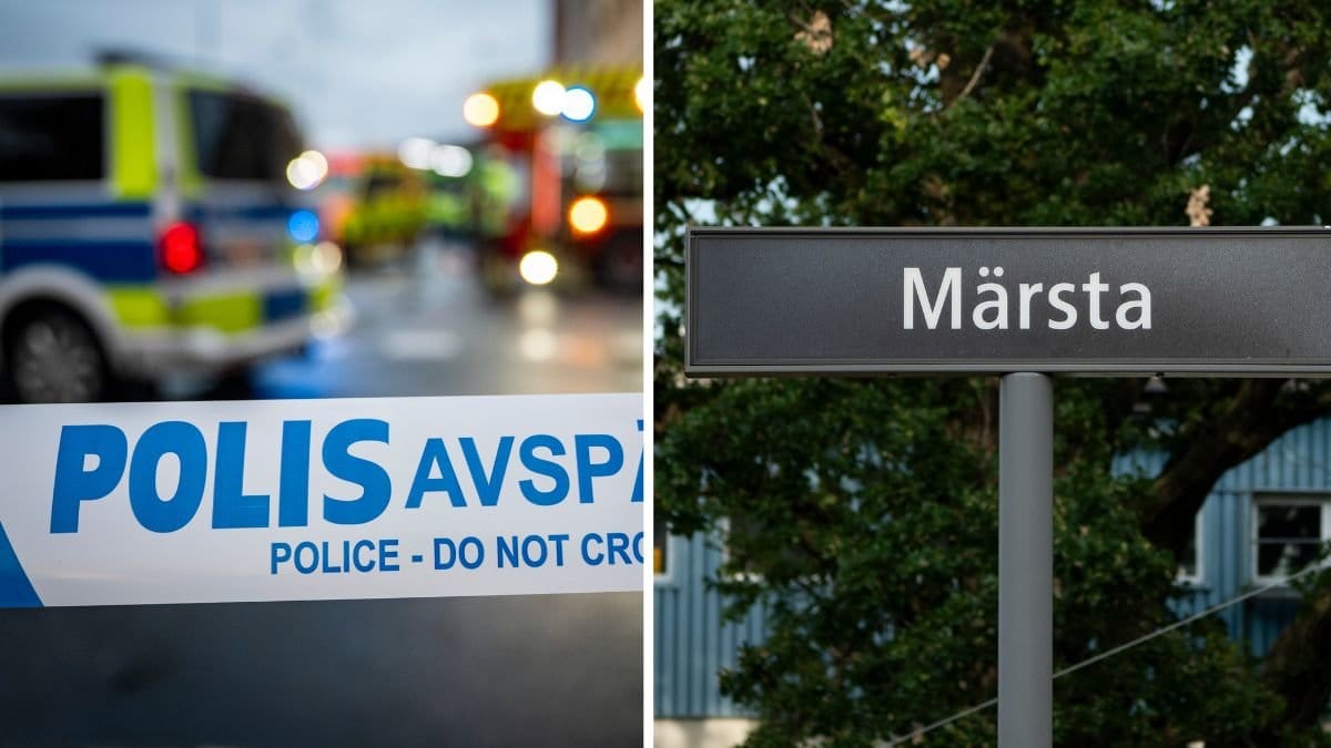 Polistejp till vänster, skylt där det står Märsta till vänster. 