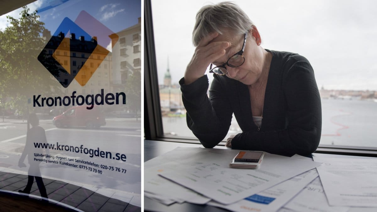 Kronofogden och skuldsatt kvinna.