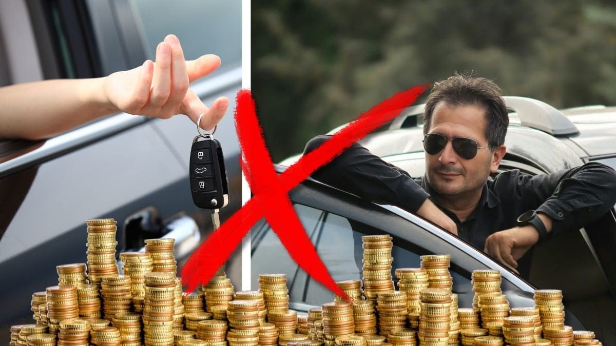 Bilnycklar och en man som kör bil.