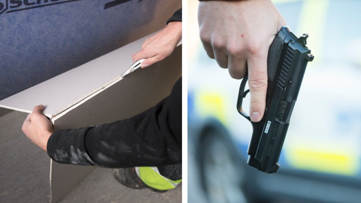 En hantverkare var nära att träffas av ett vådaskott från polisen.