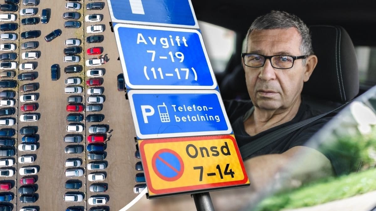 Parkering, parkeringsskyltar och en man i bil