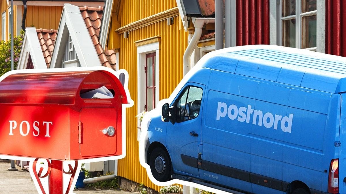 Brevlåda, hus och Postnord-bil