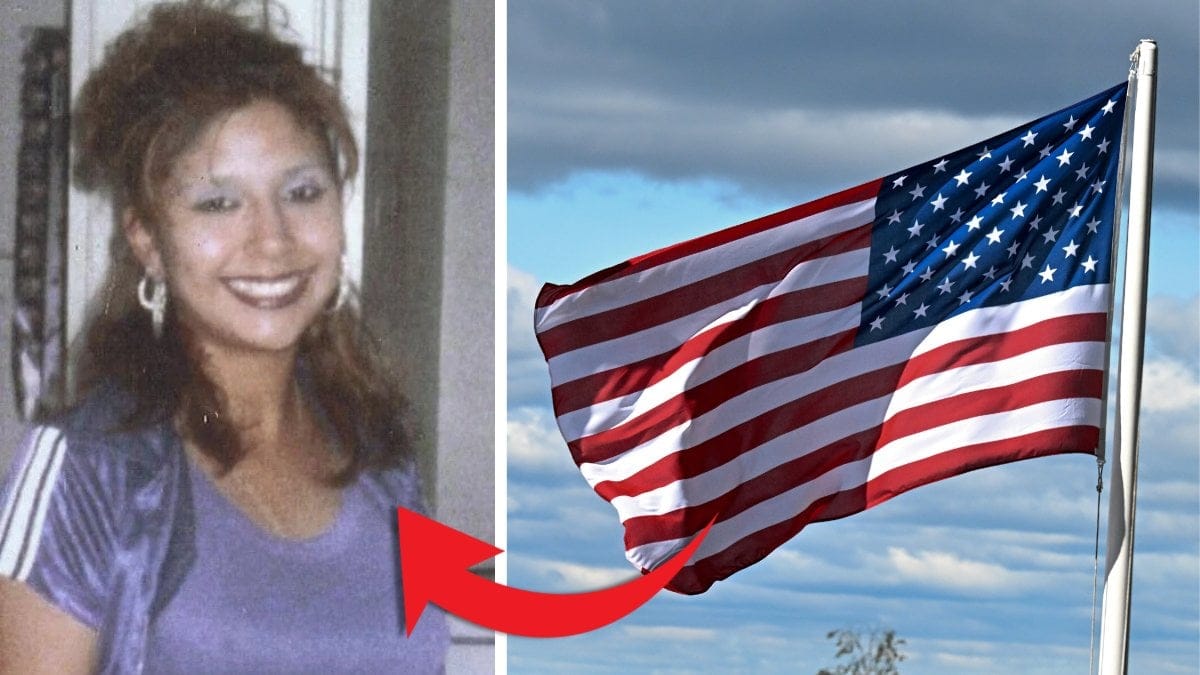 Kvinna och amerikanska flaggan.
