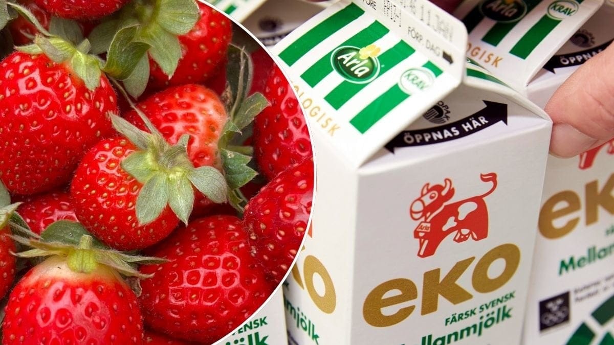 Bilder på Arlas mjölk och jordgubbar.