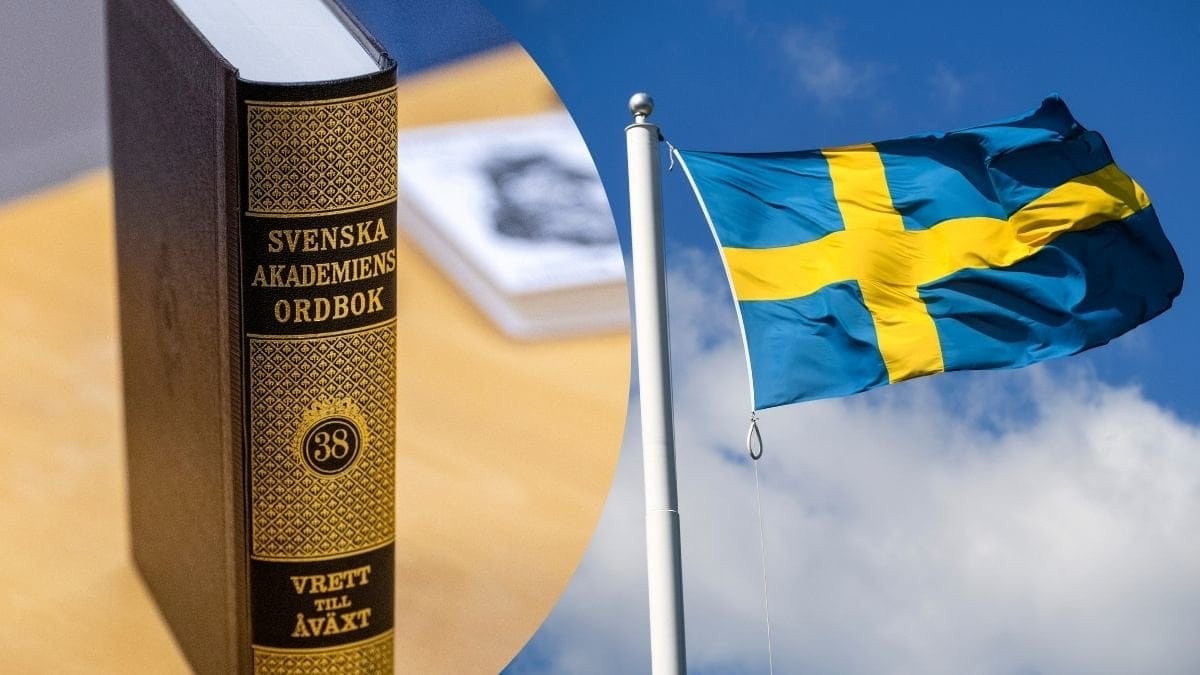 Ordbok och svensk flagga